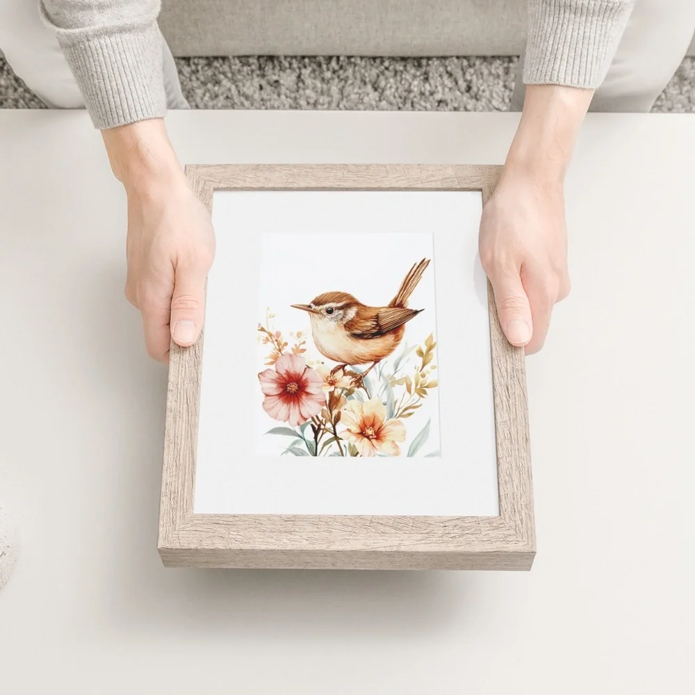 Watercolor Wren Bird Portrait Wall Art Illustration Print Poster Unframed - Picture 7 of 9